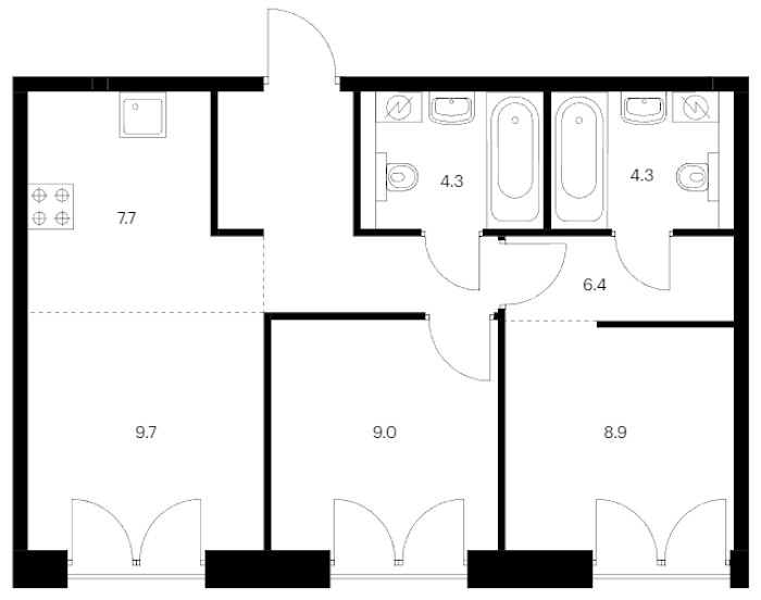 2-комнатная квартира 53.6 м², 3/9 эт., ЖК «Лермонтовский 54»